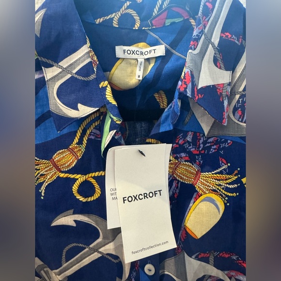 NWT - Foxcroft Zoey Linen Nautical Flags 3/4 Sleeve Shirt - Picture 4 of 14